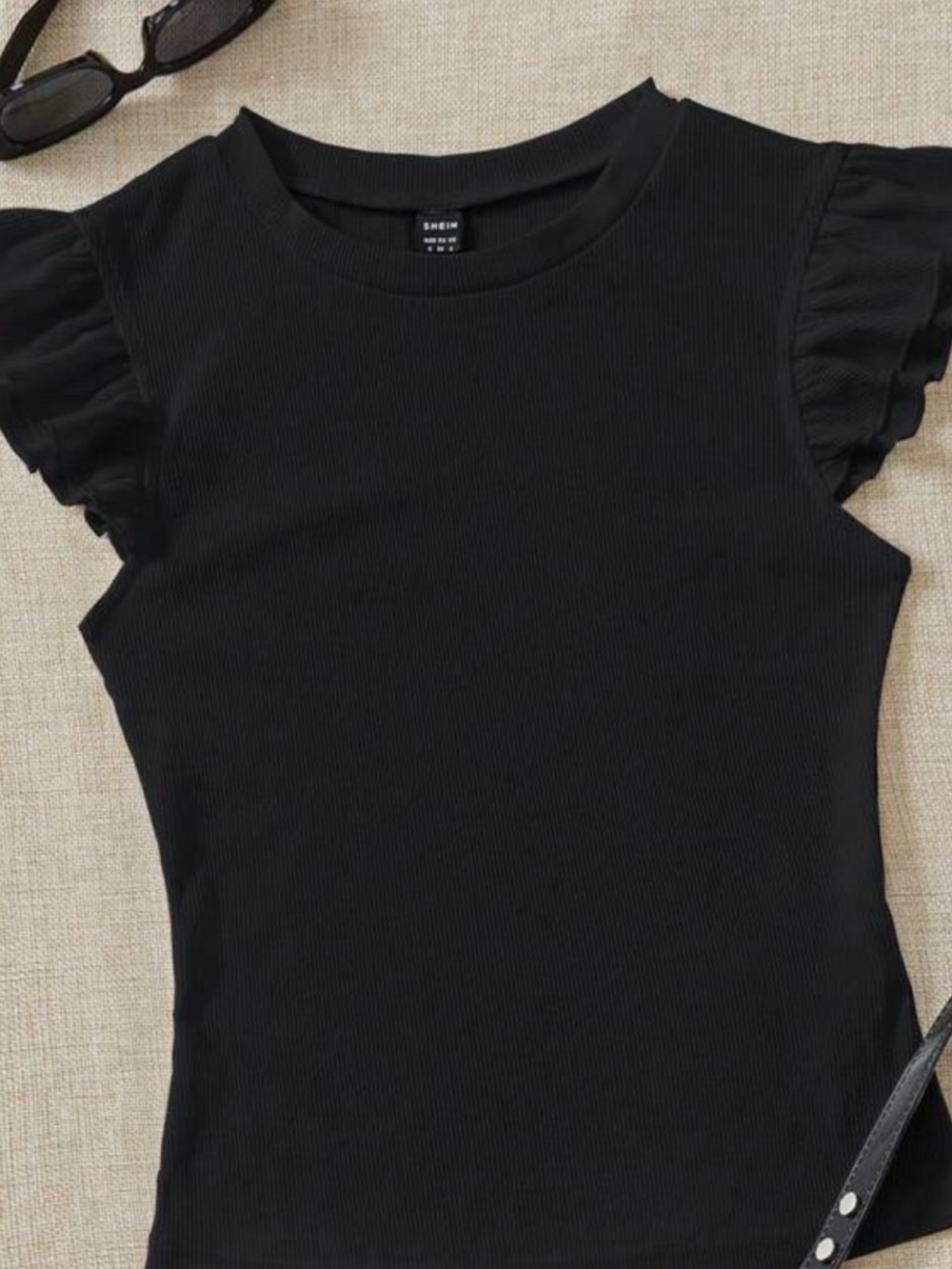 SHEIN Black Ruffle Sleeve Tank Top